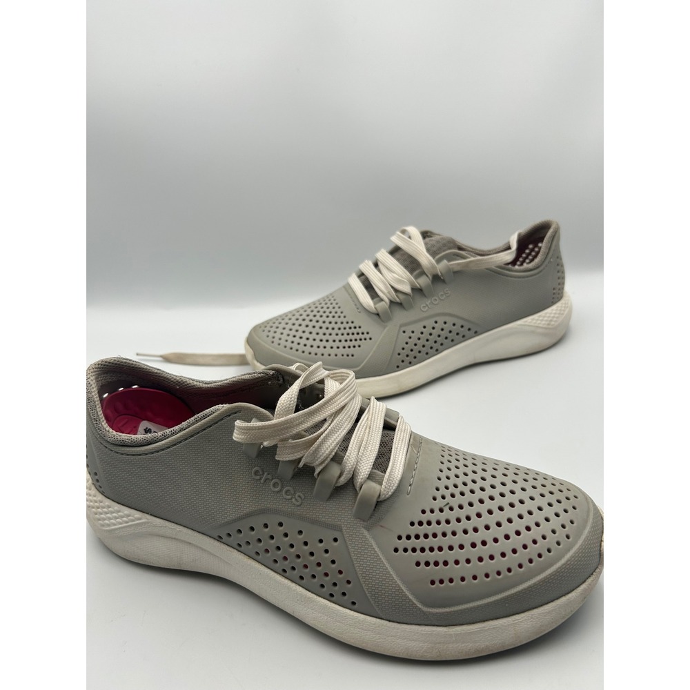 Crocs LiteRide Pacer Grey White Lace Up Sneakers Womens 9 205234 Walking Shoes‎